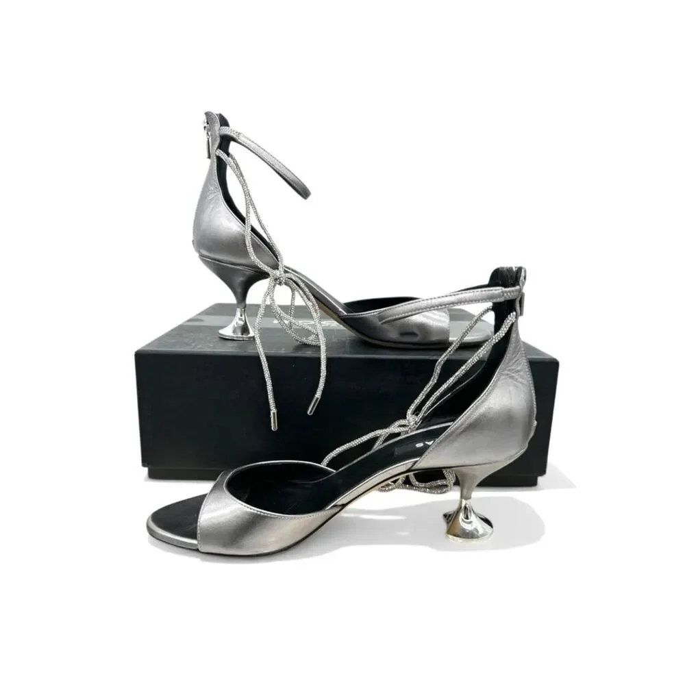 ROCHAS Embellished Icon 60mm Cromo Napa Liberty Crystal Tie Sandals EU 38.5